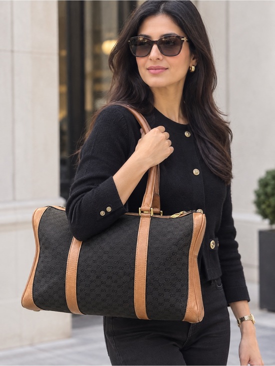 Gucci Handbags - Gucci Black Canvas & Brown Leather Weekend Bag